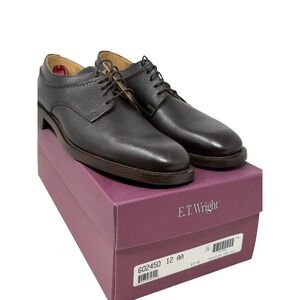 ET Wright Dark Chocolate Brown Pebble Leather Derby Shoes 12‎ AA